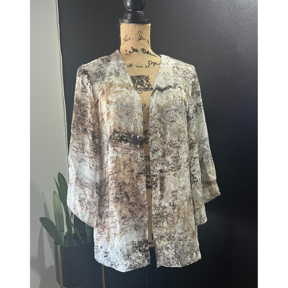 NWT Alex Evenings Women's Large Cardigan Jacket Neutral Abstract Print